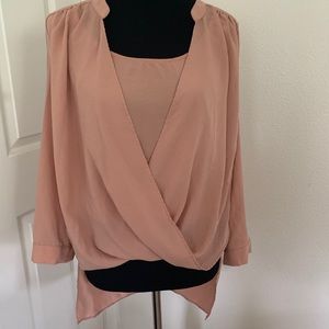 Long sleeve collarless high low top